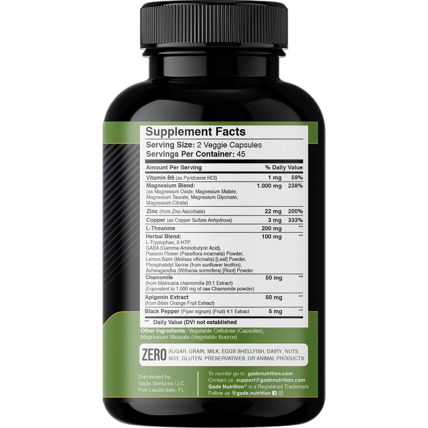 Suplemento de Magnesio 1000 mg Gade Nutrition con L-Teanina