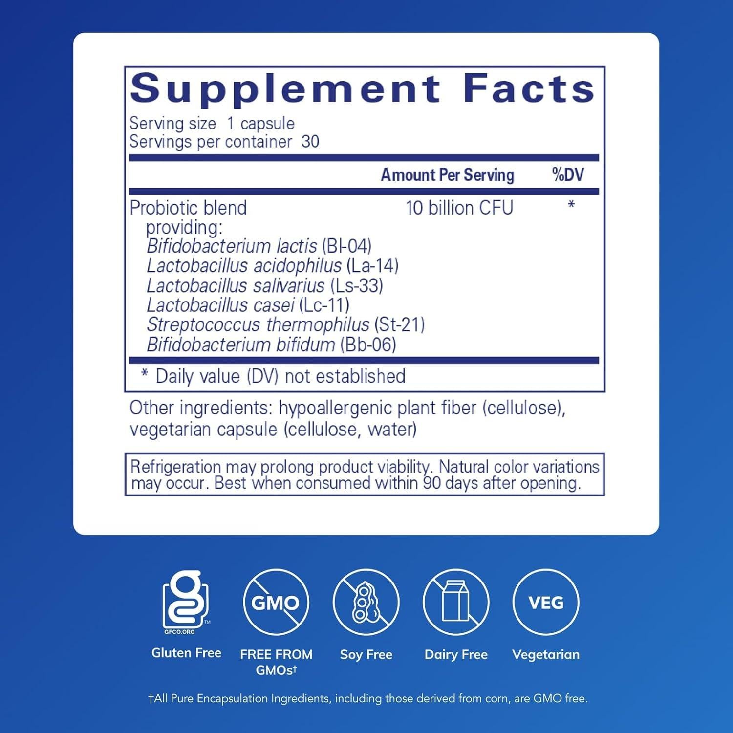 Probiotico G.I. Pure Encapsulations - 30 Cápsulas para Salud Intestinal