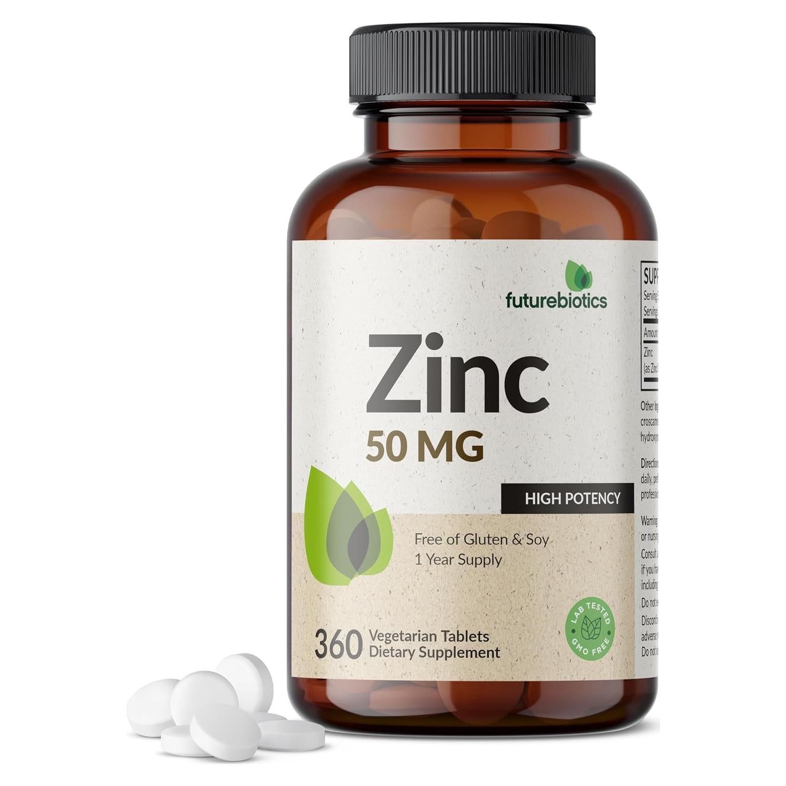 Suplemento de Zinc 50 MG Futurebiotics - 360 Tabletas Vegetarianas