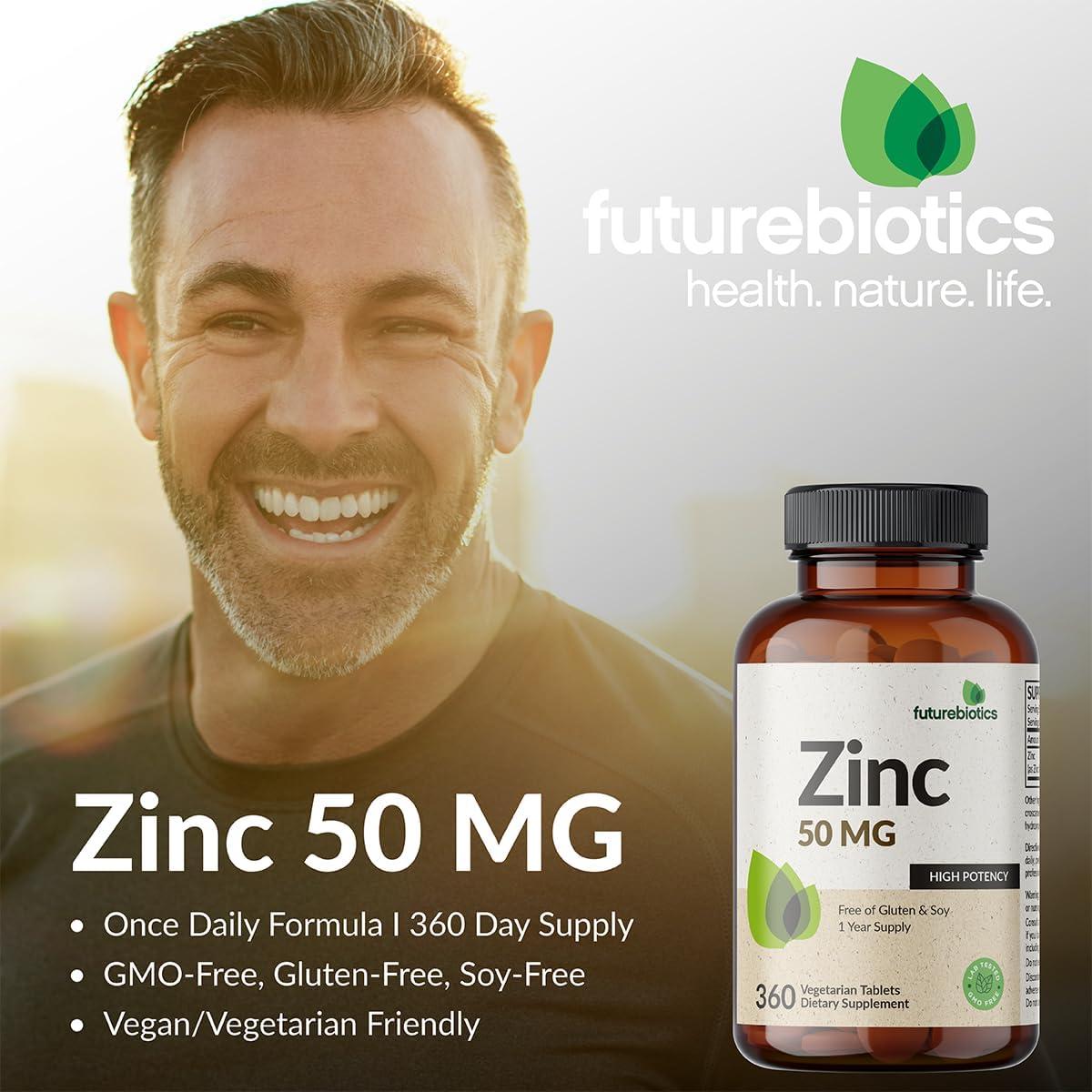 Suplemento de Zinc 50 MG Futurebiotics - 360 Tabletas Vegetarianas