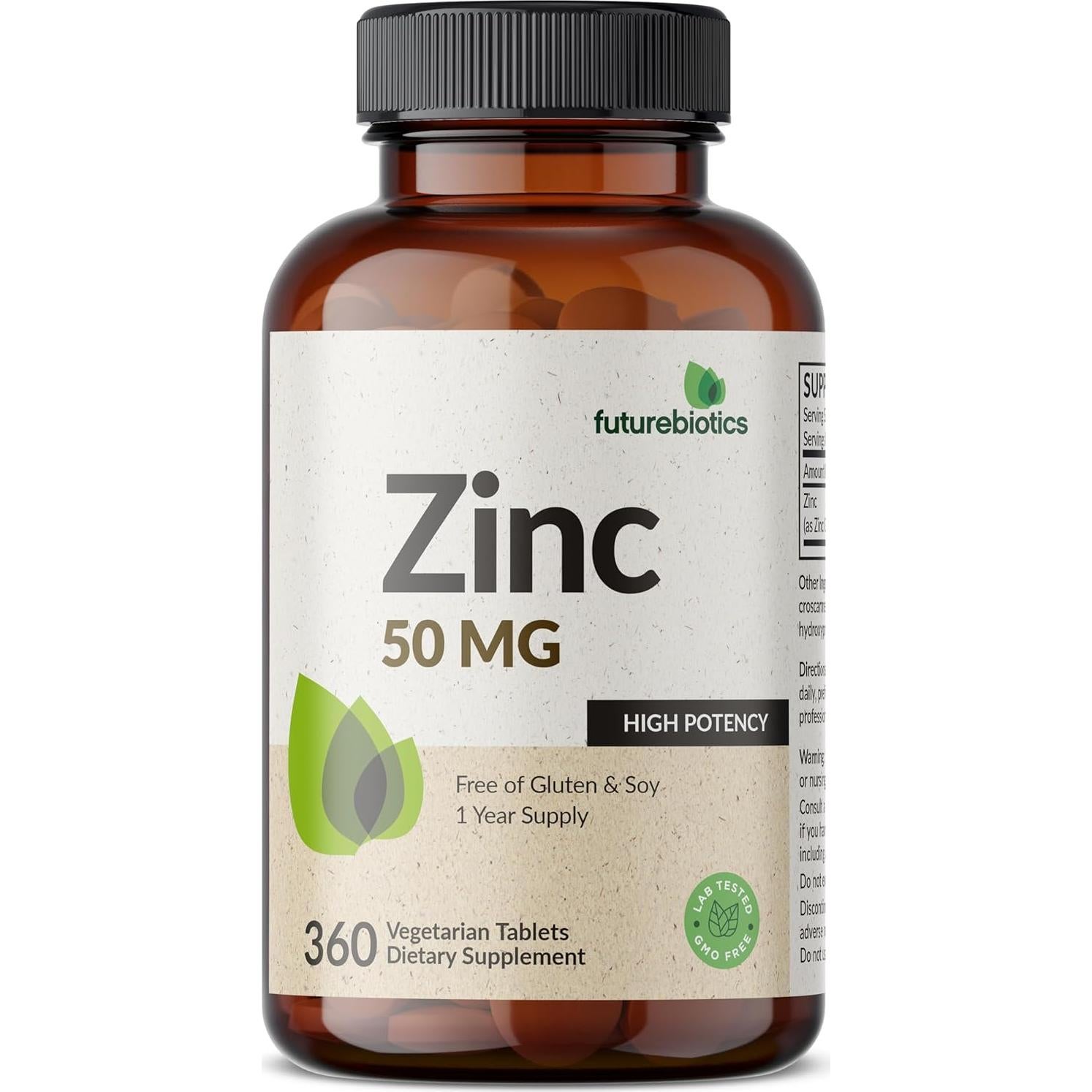 Suplemento de Zinc 50 MG Futurebiotics - 360 Tabletas Vegetarianas