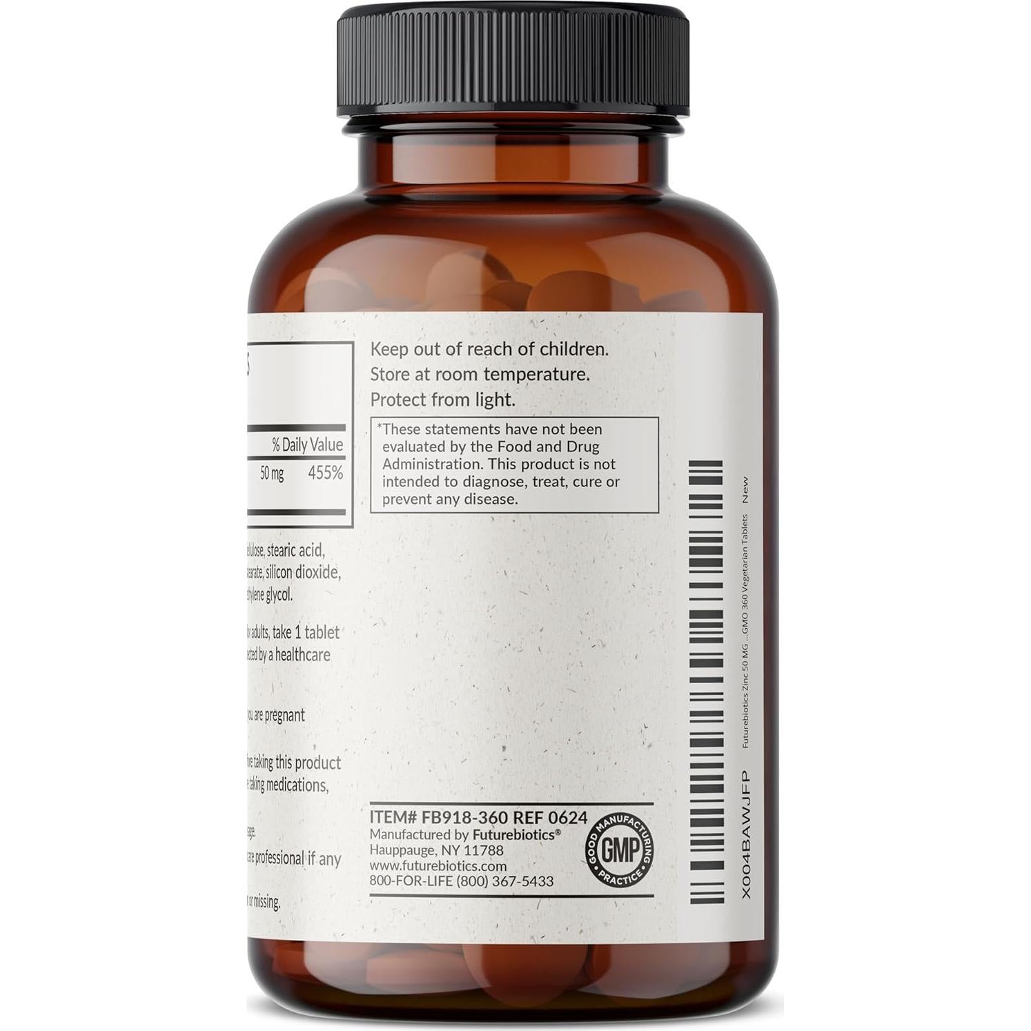 Suplemento de Zinc 50 MG Futurebiotics - 360 Tabletas Vegetarianas