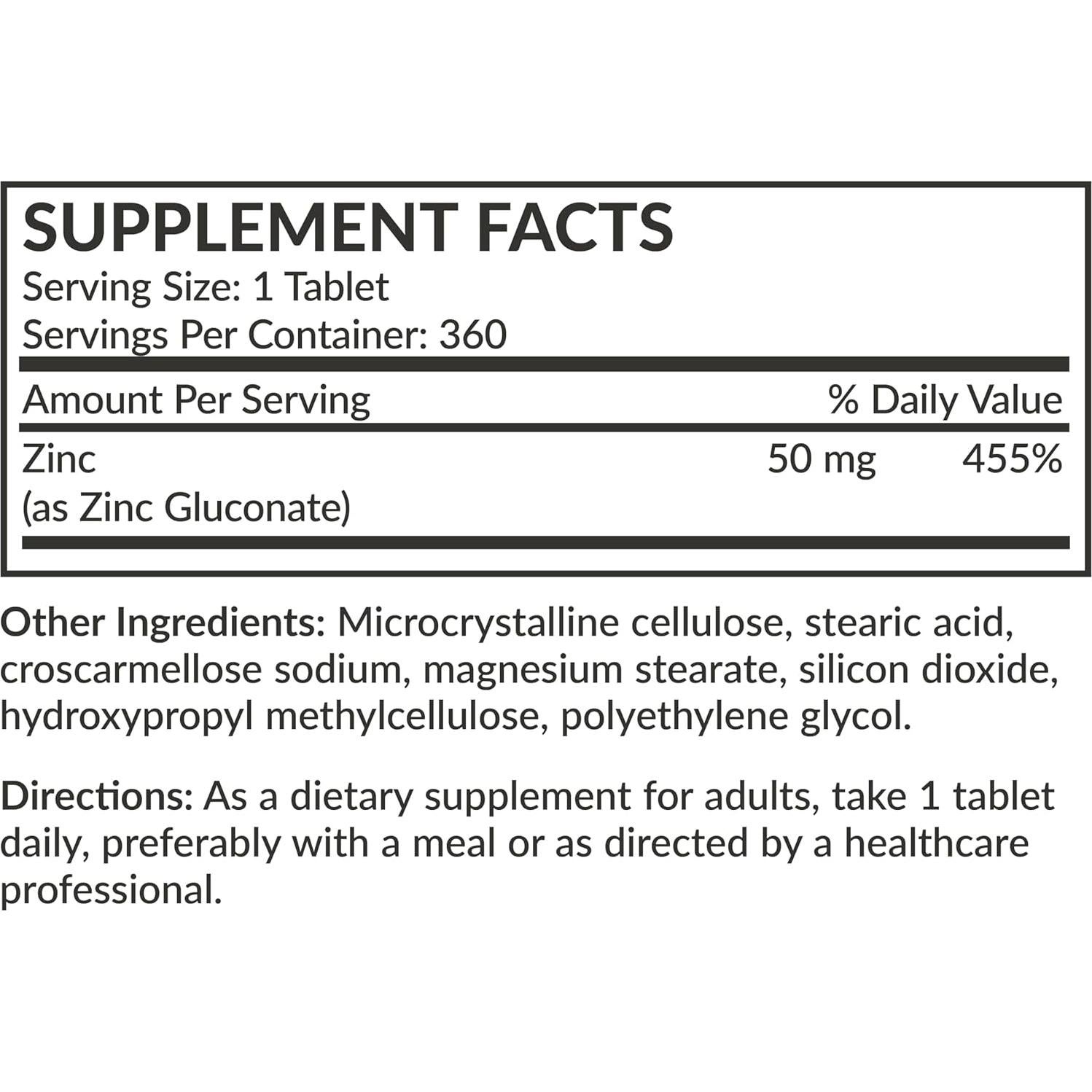 Suplemento de Zinc 50 MG Futurebiotics - 360 Tabletas Vegetarianas