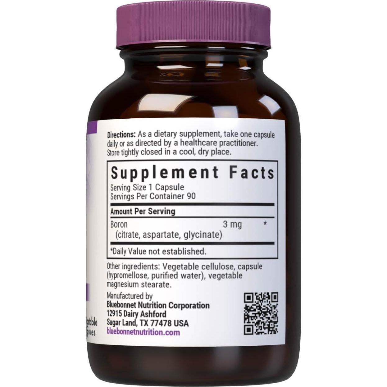 Suplemento de Boro Bluebonnet 3 mg Vegano - 90 Cápsulas