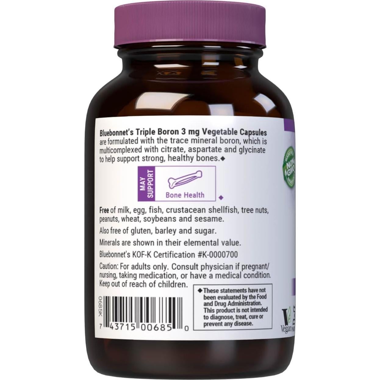 Suplemento de Boro Bluebonnet 3 mg Vegano - 90 Cápsulas