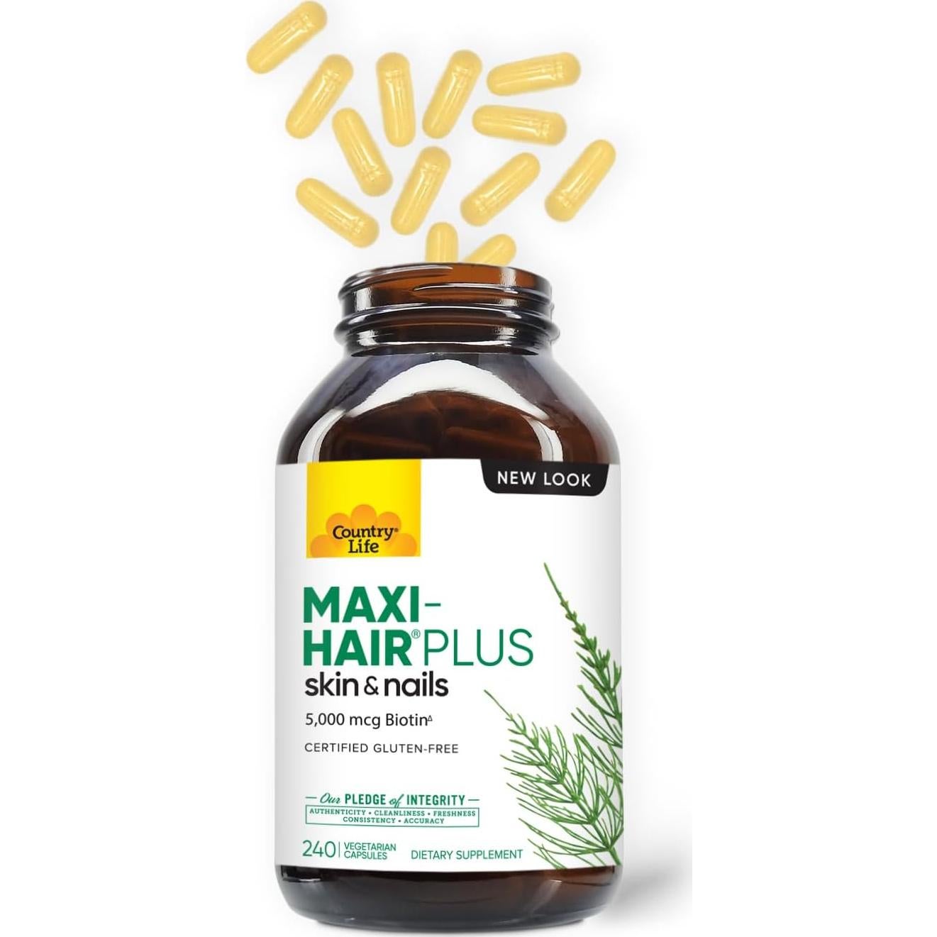 Suplemento Biotina Country Life Maxi-Hair Plus 240 cápsulas