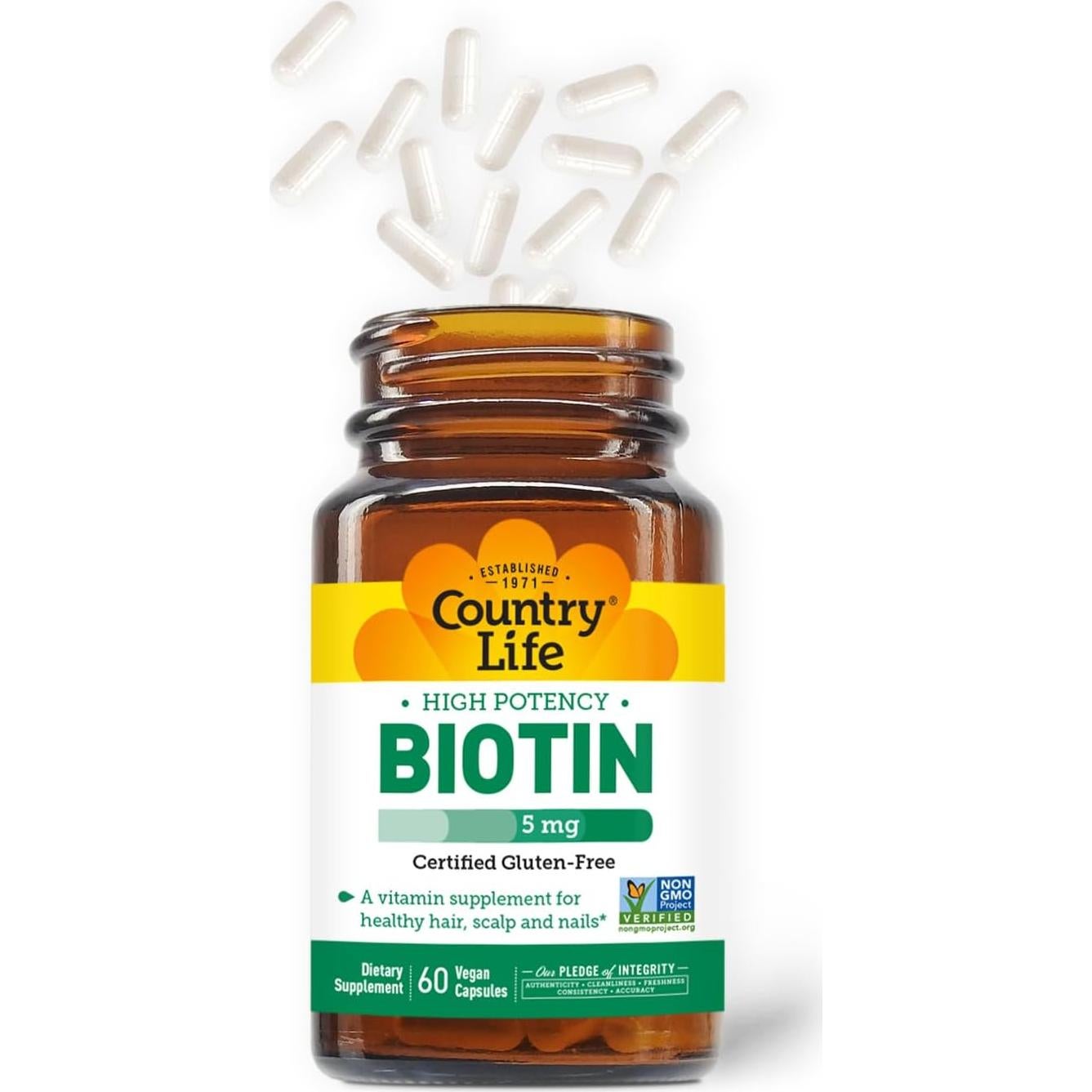 Biotina Alta Potencia Country Life 5 mg - 60 Cápsulas Veganas