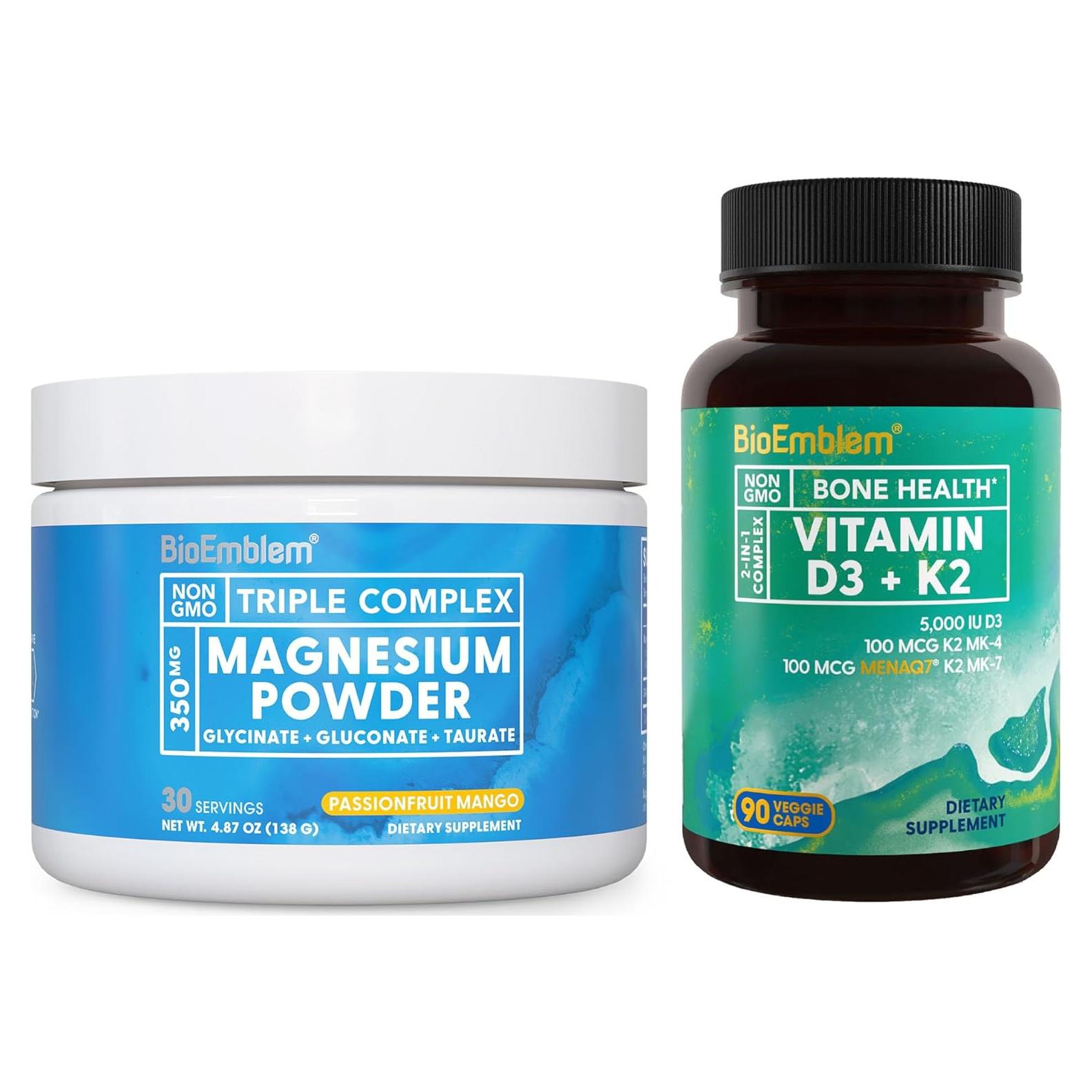 Cápsulas de Vitamina D3 K2 BioEmblem + Polvo de Magnesio 350mg