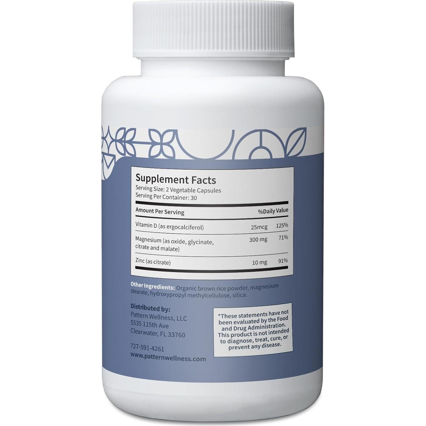 Complejo de Magnesio Pattern Wellness - 60 Cápsulas Veganas con Zinc