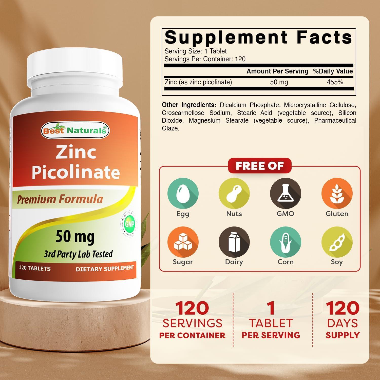 Suplemento de Zinc 50mg Mejores Naturales - 120 Tabletas