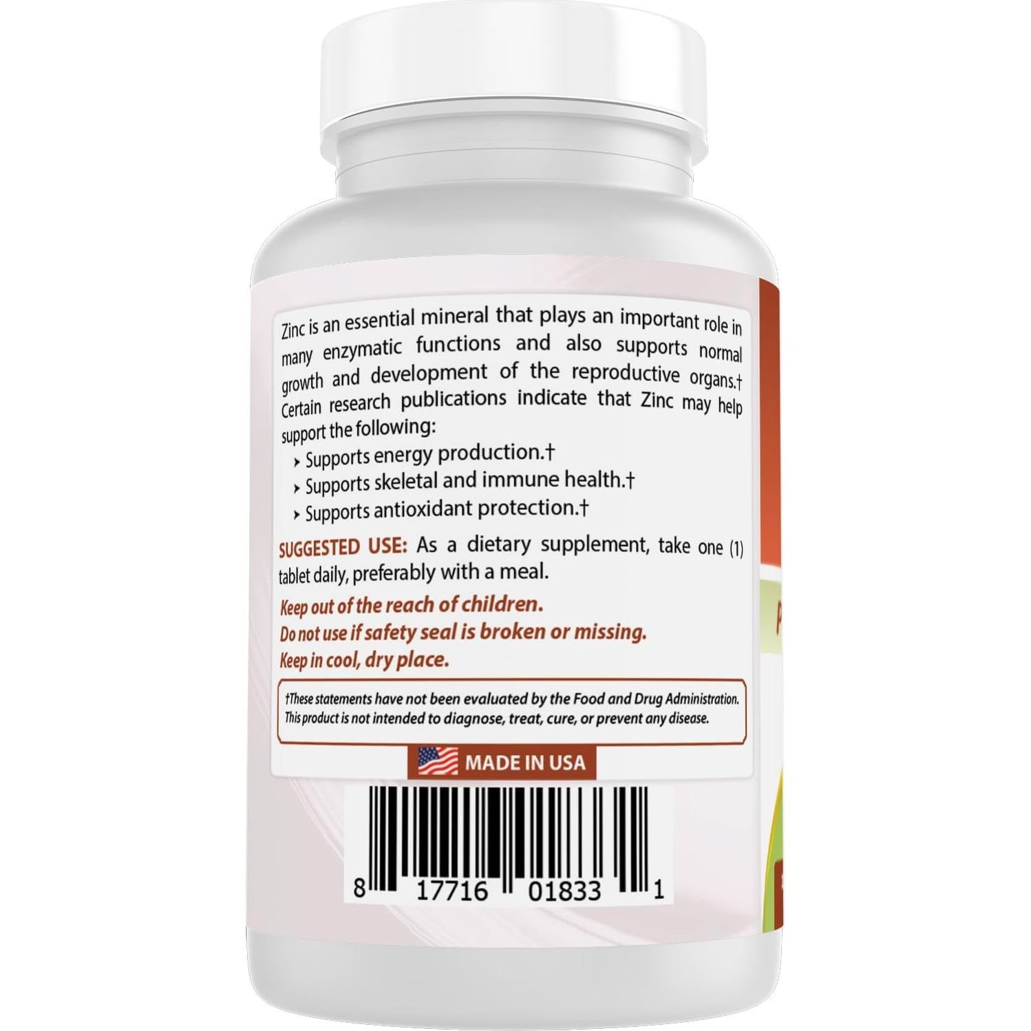Suplemento de Zinc 50mg Mejores Naturales - 120 Tabletas