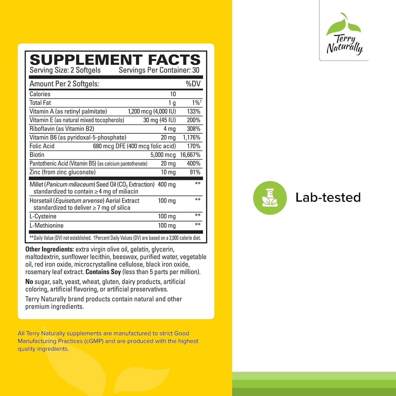 Suplemento Terry Naturally para Crecimiento del Cabello - 60 Gelatinas con Biotina y Vitaminas B