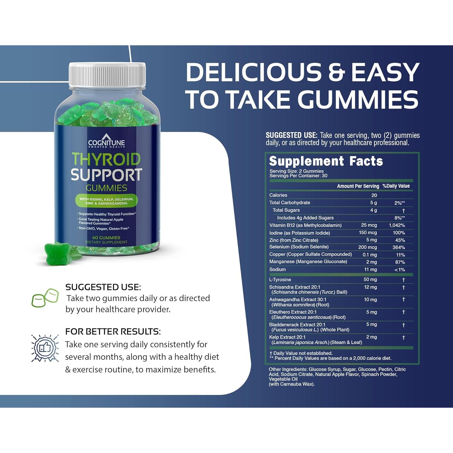 Gomitas de Soporte para Tiroides COGNITUNE - Veganas, Sin OGM, Sabor Manzana