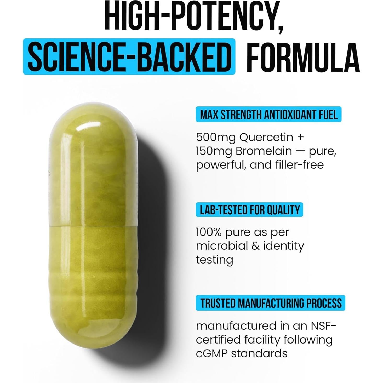 Suplemento Quercetina 500mg con Bromelina y Zinc 50mg