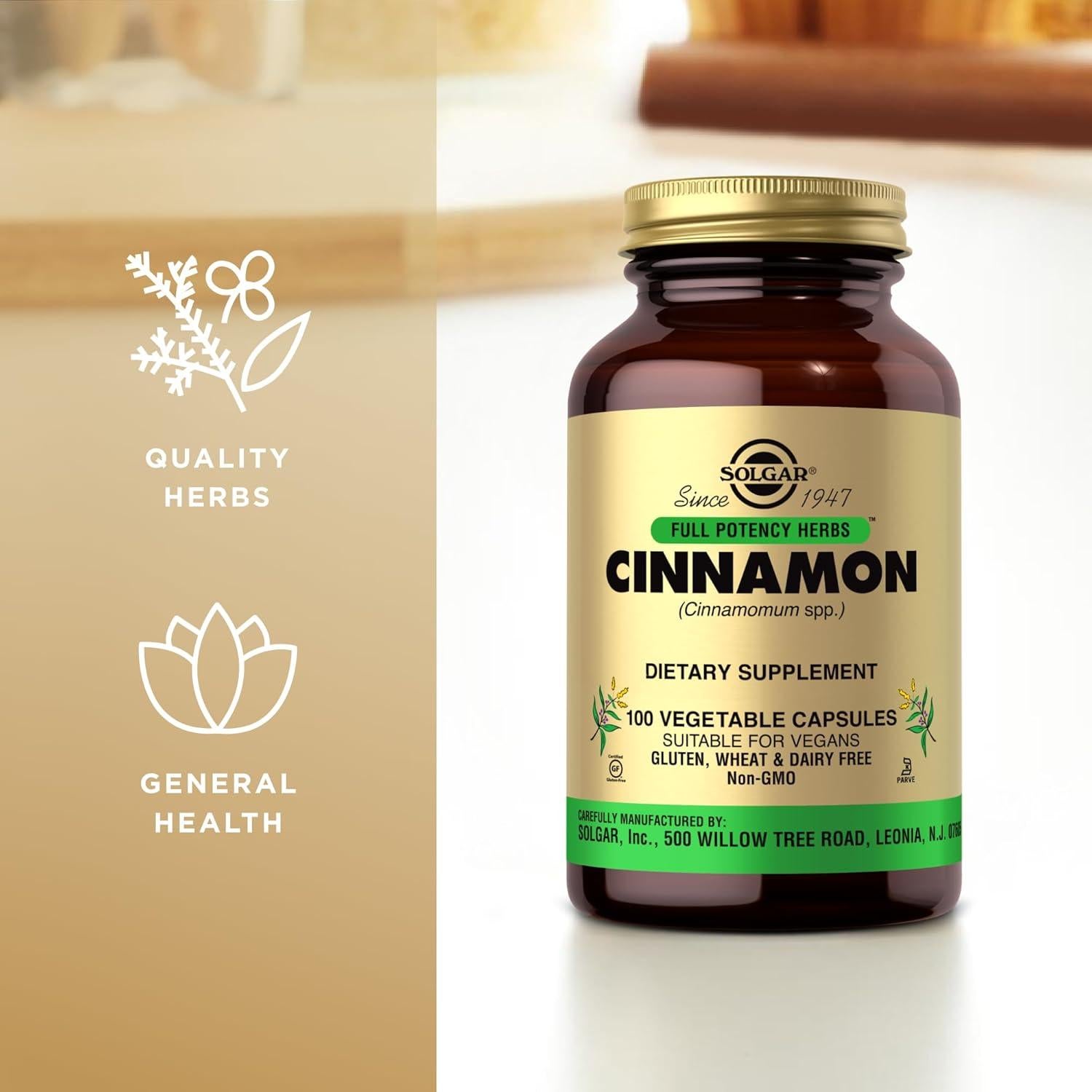 Cápsulas Vegetales de Canela Solgar - 100 Unidades - Vegano