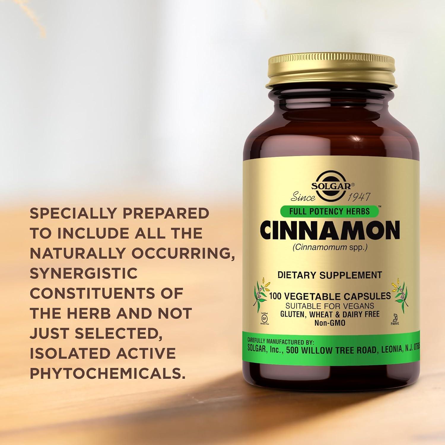 Cápsulas Vegetales de Canela Solgar - 100 Unidades - Vegano