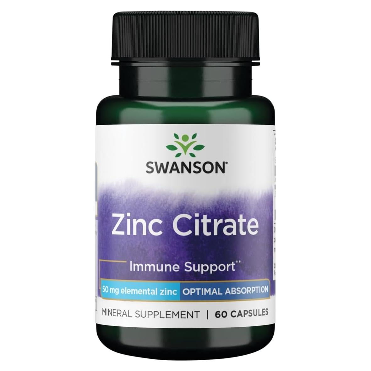 Citrato de Zinc Swanson 50mg - 60 Cápsulas para Salud Inmunológica
