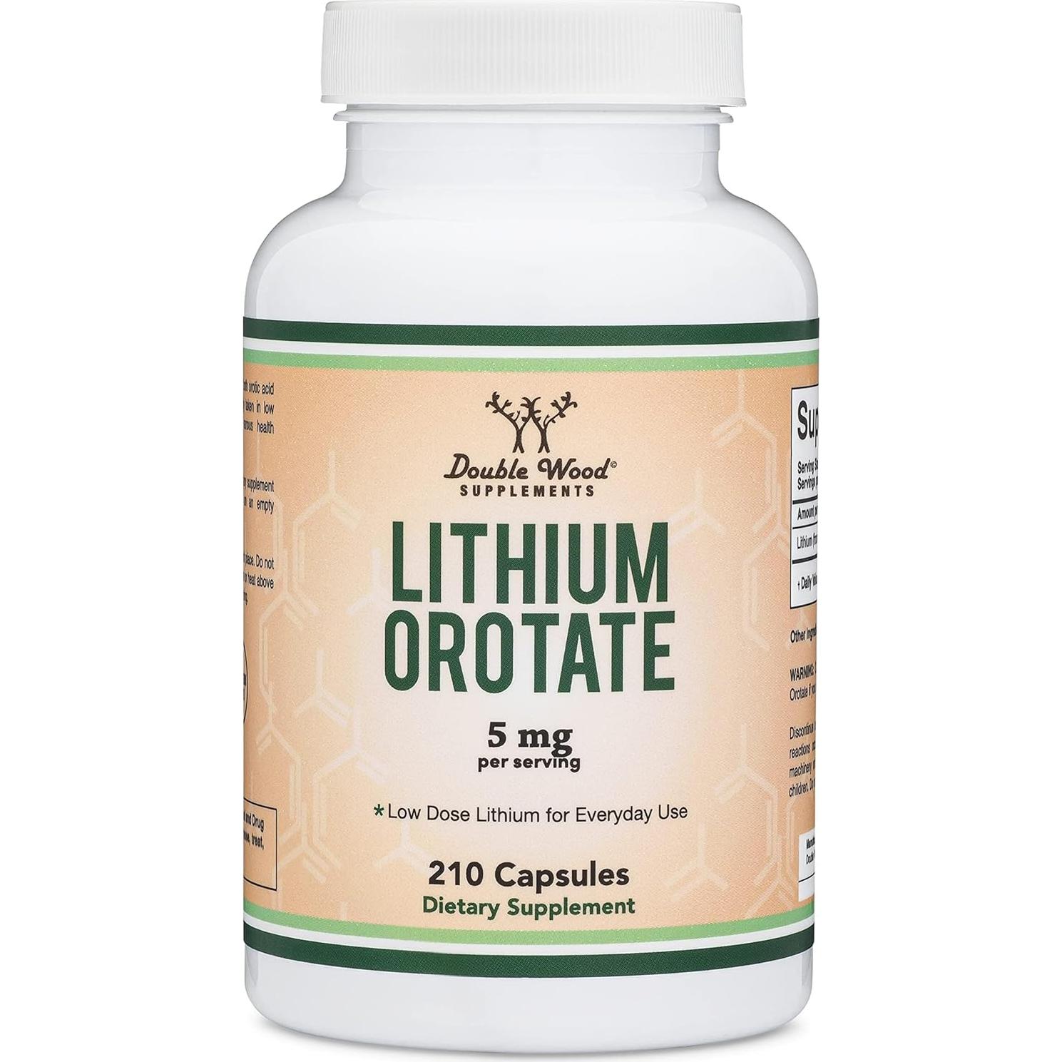 Orotato de Litio 5mg Double Wood - 210 Cápsulas Veganas