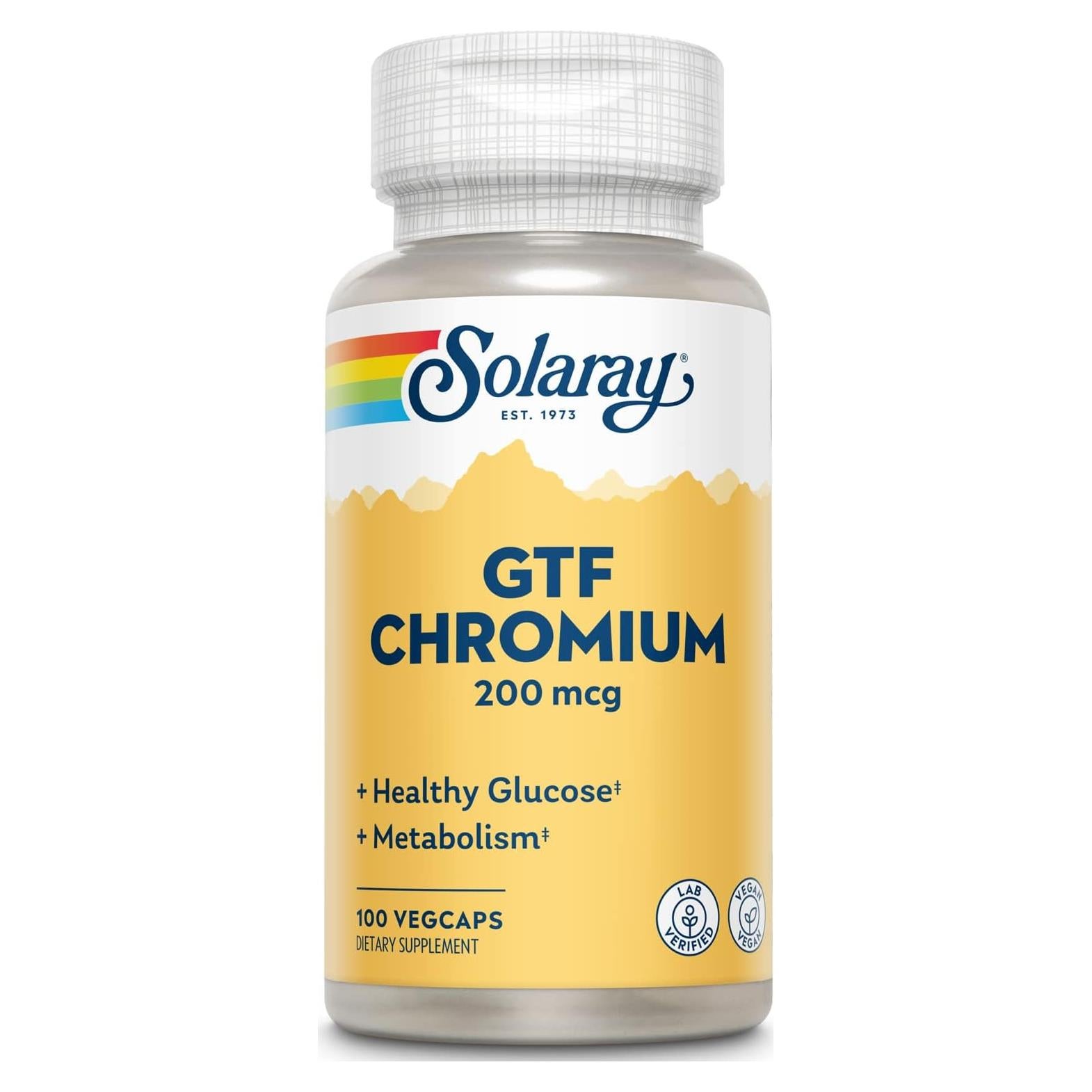 Cápsulas de Cromo GTF Solaray 200 mcg 100 VegCaps