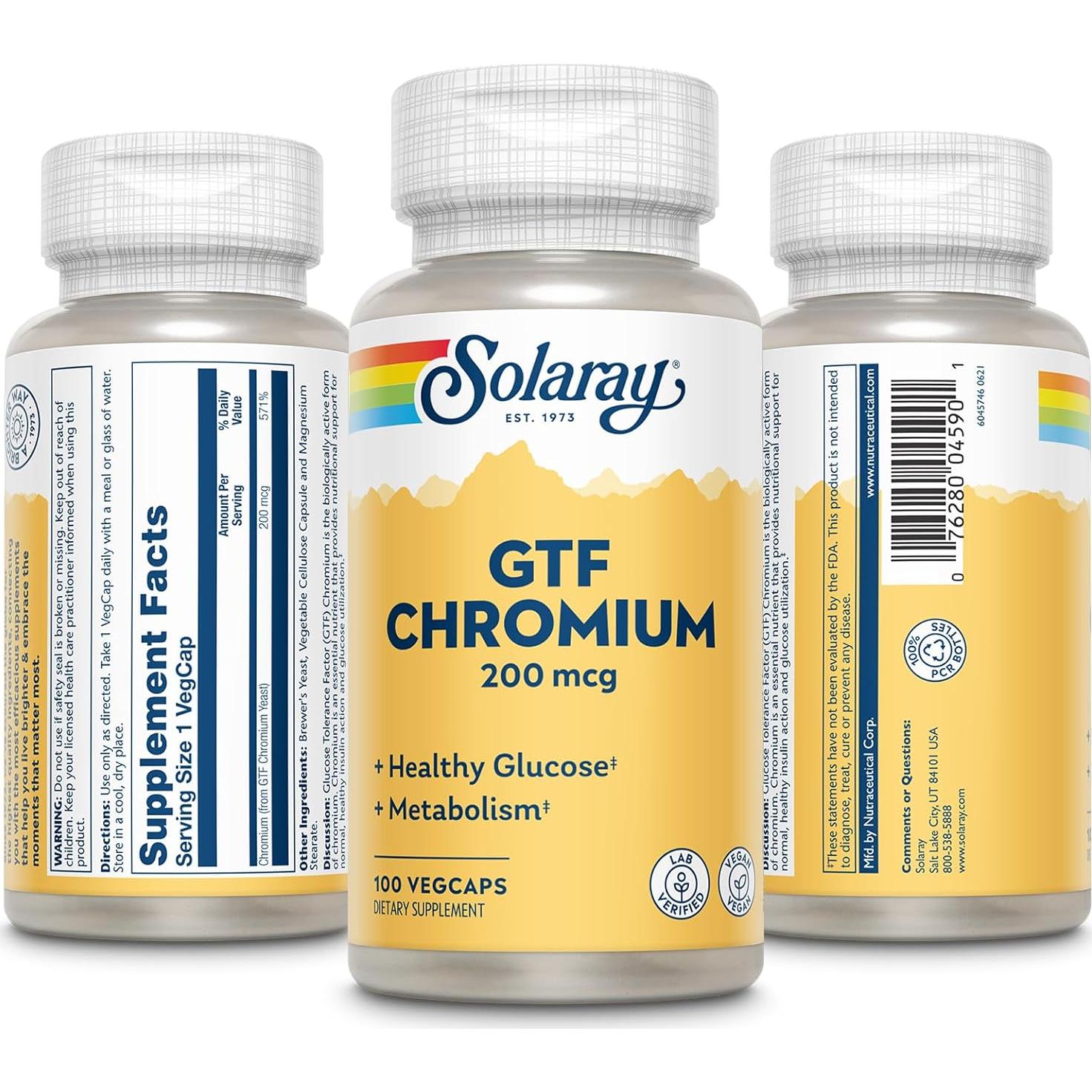 Cápsulas de Cromo GTF Solaray 200 mcg 100 VegCaps