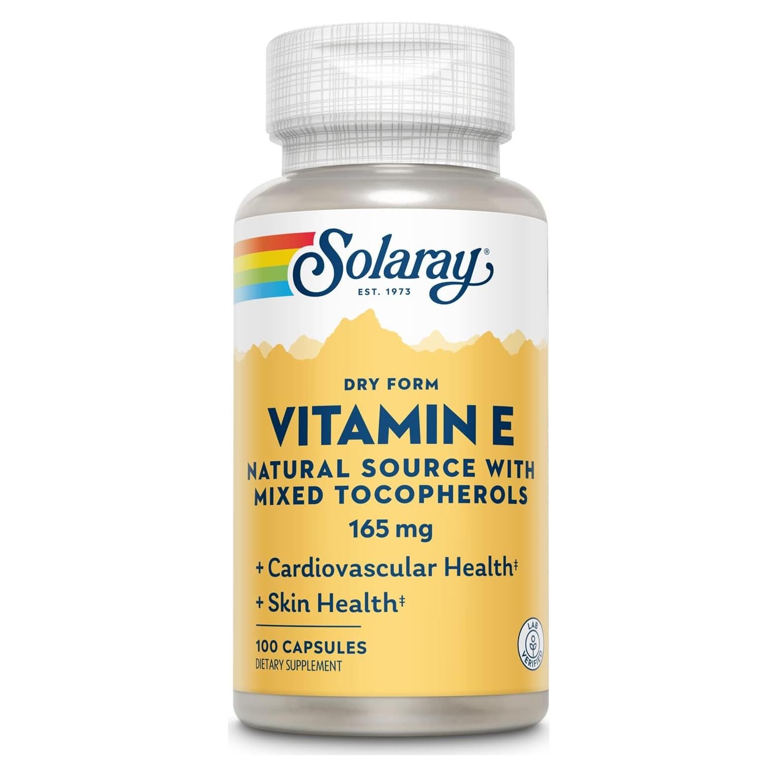 Vitamina E Seca Solaray 200 UI con Tocoferoles Mixtos 100ct