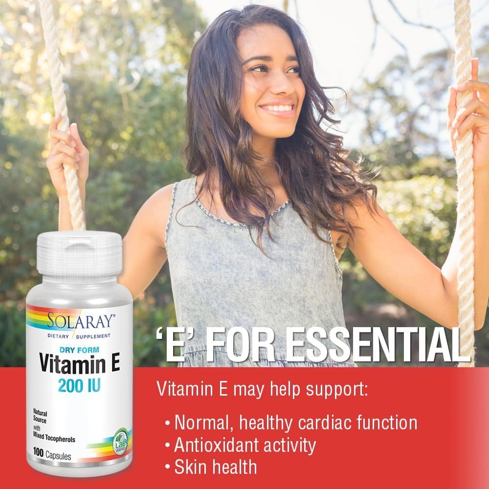 Vitamina E Seca Solaray 200 UI con Tocoferoles Mixtos 100ct