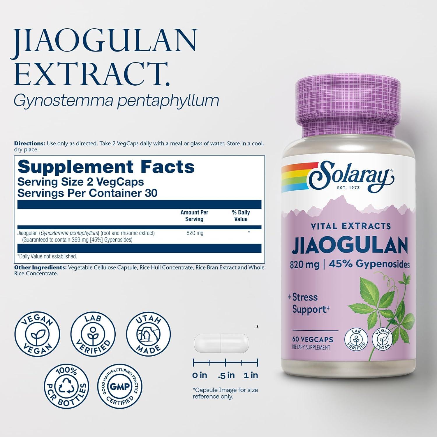 Suplemento Vegano Solaray Jiaogulan 60 VegCaps Antioxidante