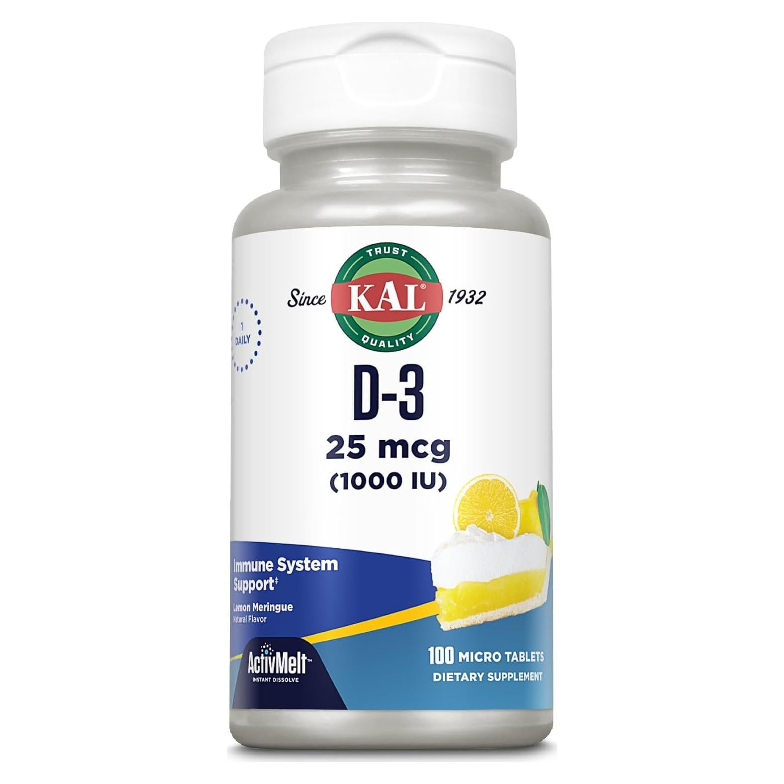 KAL Vitamina D3 1000 UI Sabor Limón 100 Tabletas ActivMelt