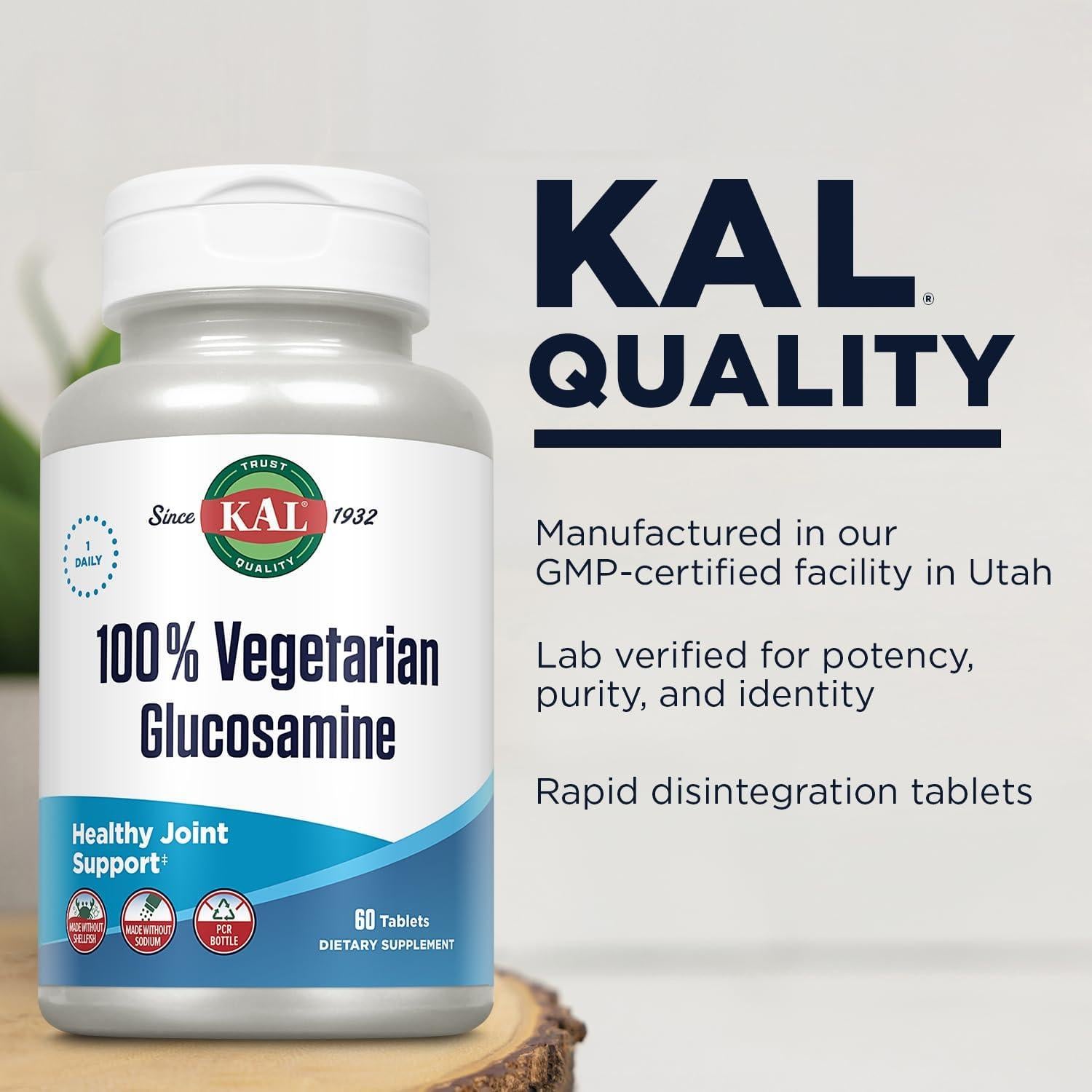Suplemento KAL Glucosamina 1000 mg Vegano 60 Tabletas
