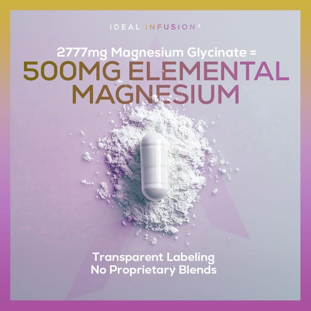 Suplemento de Magnesio Glicinato Elemental 500mg - 240 Cápsulas Veganas