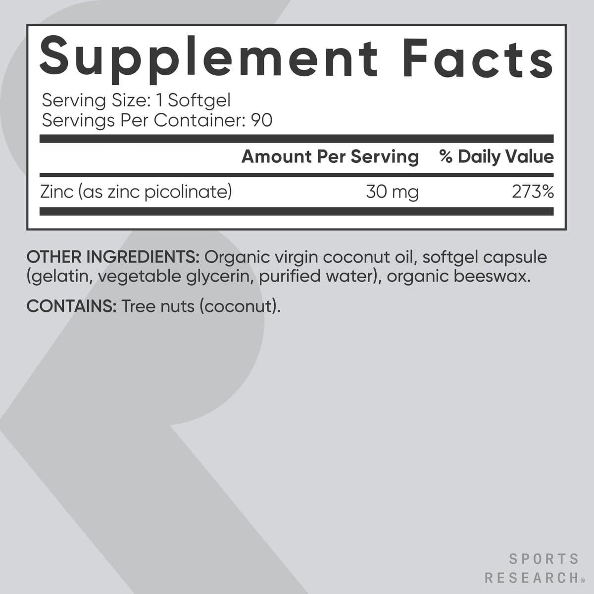 Zinc Picolinato 30mg Investigación Deportiva 90 Cápsulas Blandas