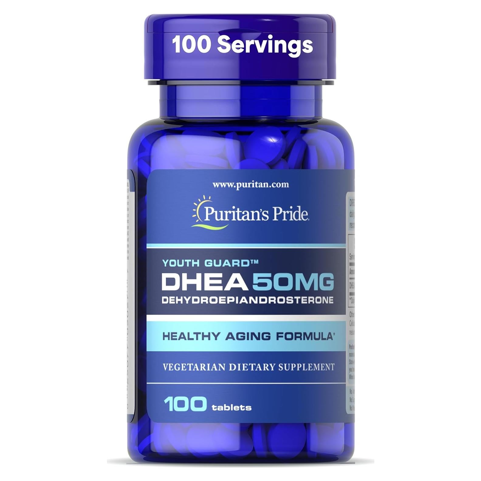 Suplemento DHEA Puritan's Pride 50mg 100 Tabletas Envejecimiento Saludable