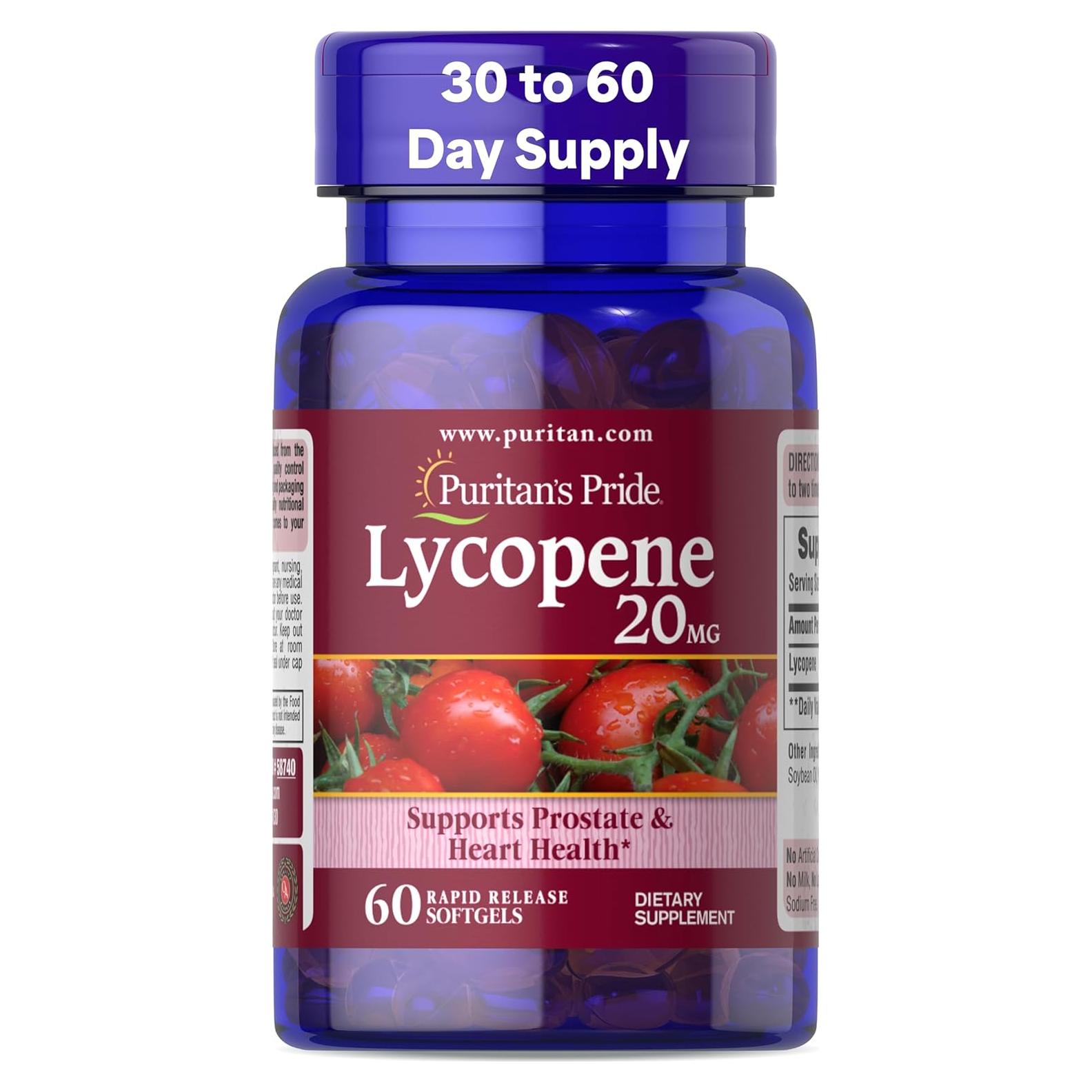 Licopeina Premium Puritan's Pride 20mg 60 Cápsulas Antioxidante