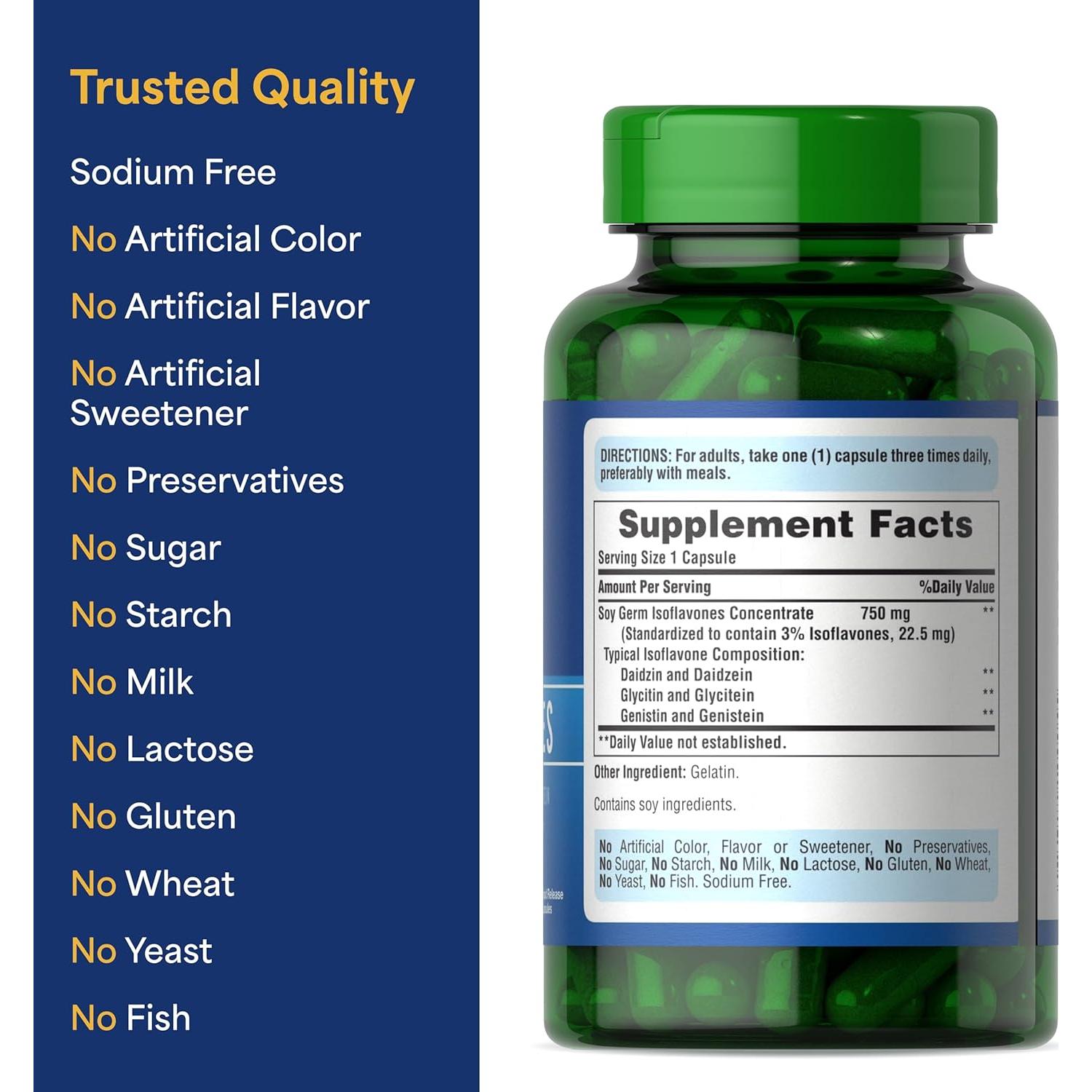 Isoflavonas de Soja No-OGM Puritan's Pride 750mg 120 Cápsulas