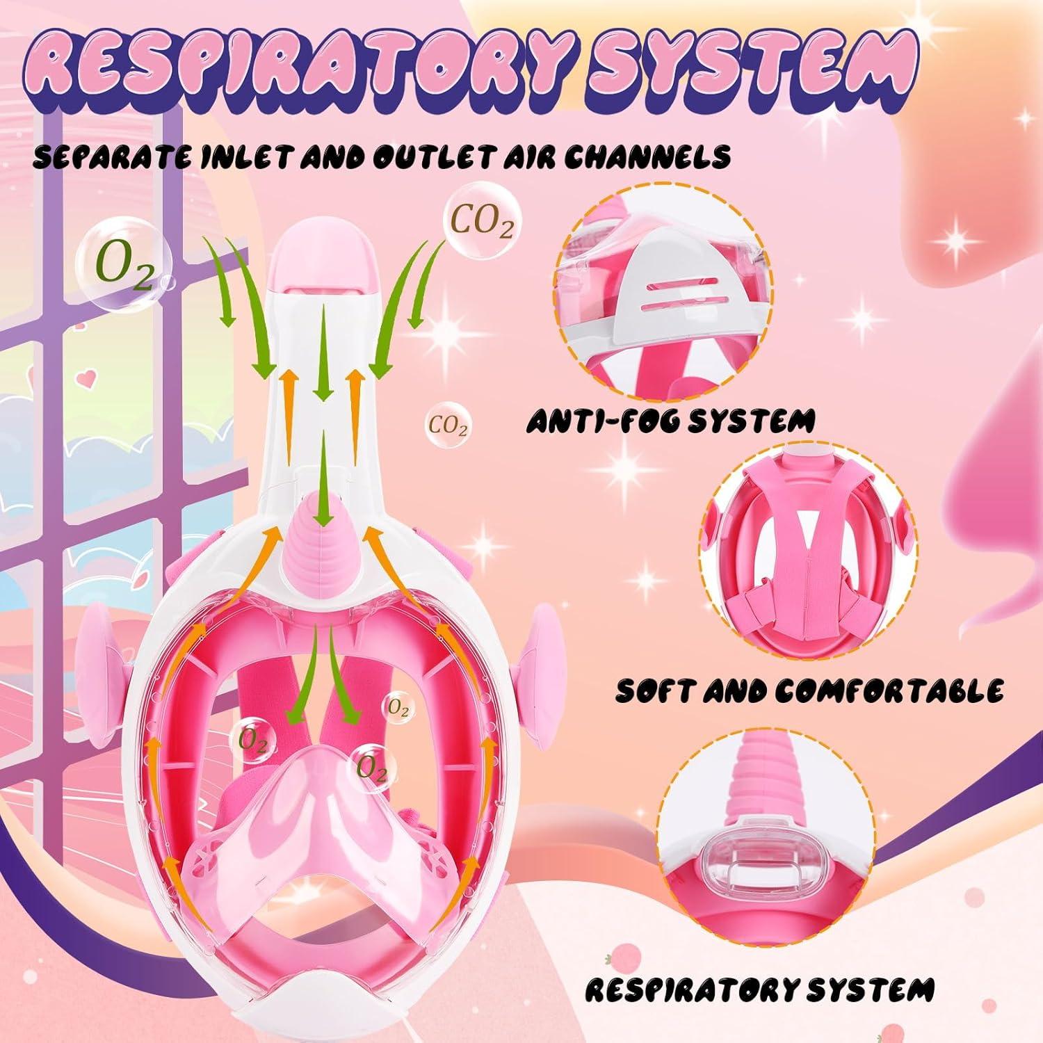 Máscara de Snorkel Vitare para Niños Rosa 180° Antifugas