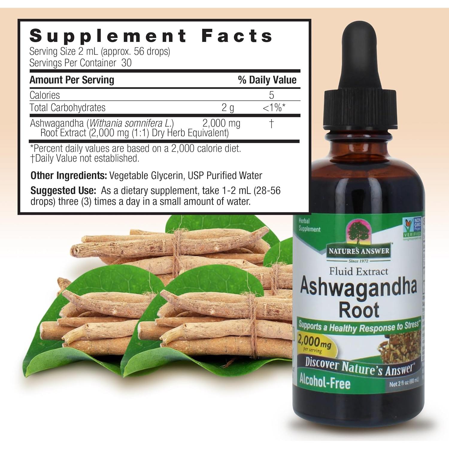 Raíz de Ashwagandha Nature's Answer 2oz Suplemento Herbal