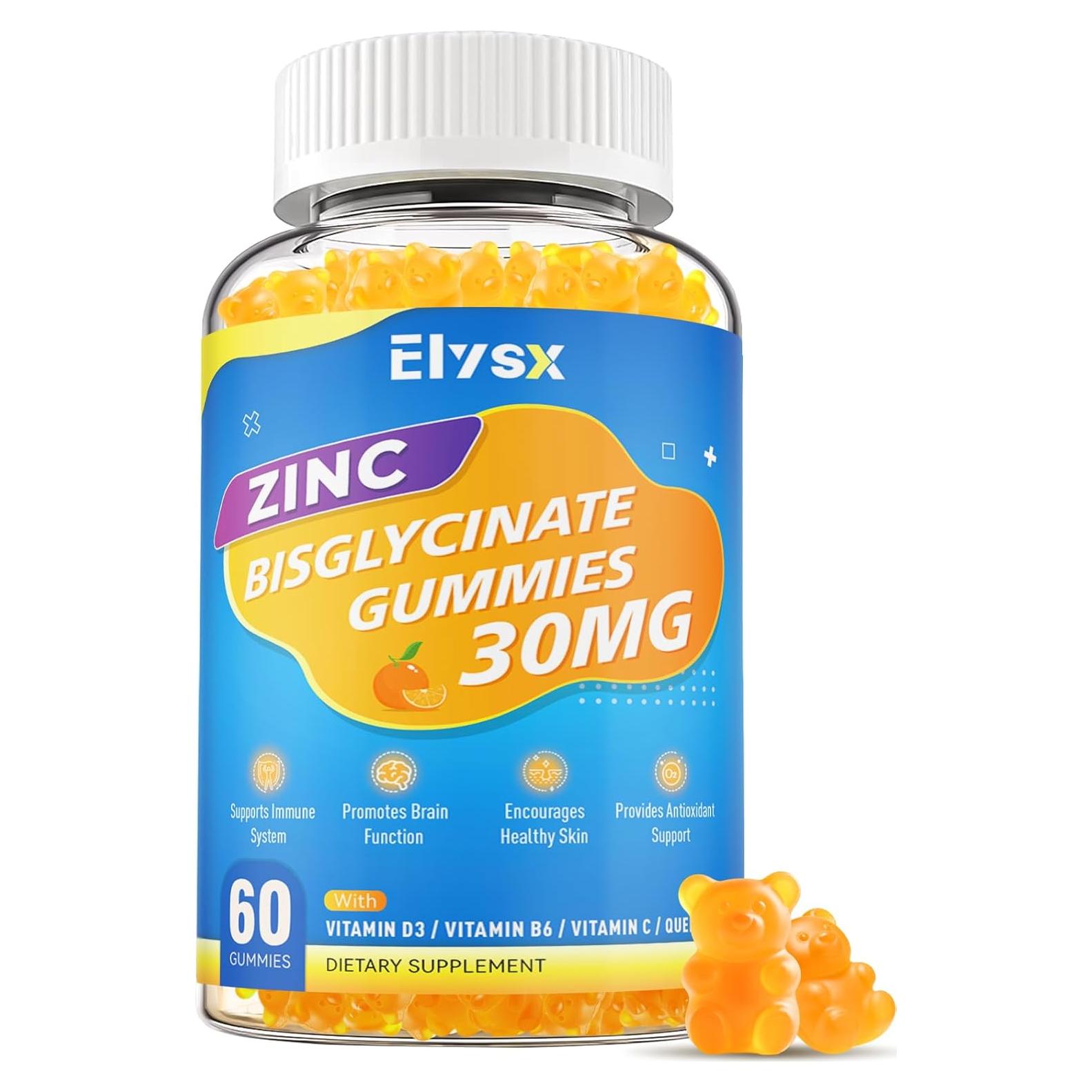 Gomitas de Zinc Glicinato Elysx 30 mg con Vitamina C y D3 60 Ct