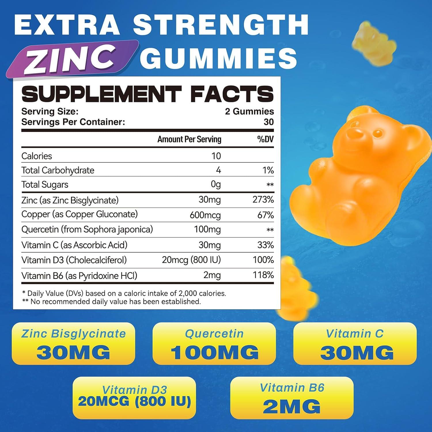 Gomitas de Zinc Glicinato Elysx 30 mg con Vitamina C y D3 60 Ct