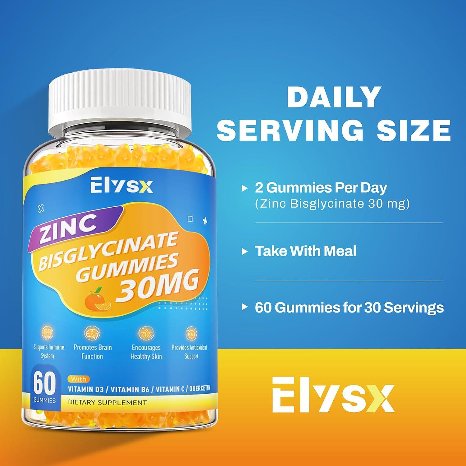 Gomitas de Zinc Glicinato Elysx 30 mg con Vitamina C y D3 60 Ct