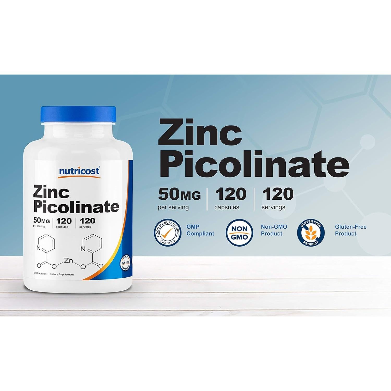 Nutricost Zinc Picolinate 50mg - 120 Cápsulas Vegetarianas