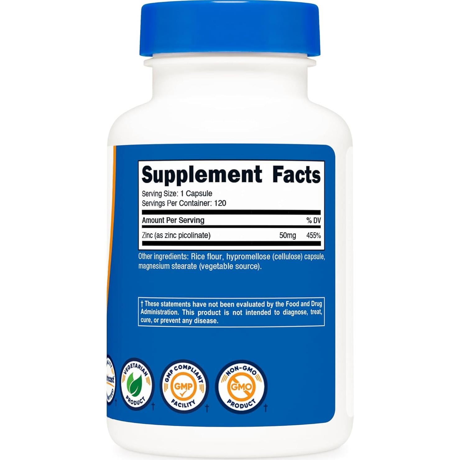 Nutricost Zinc Picolinate 50mg - 120 Cápsulas Vegetarianas