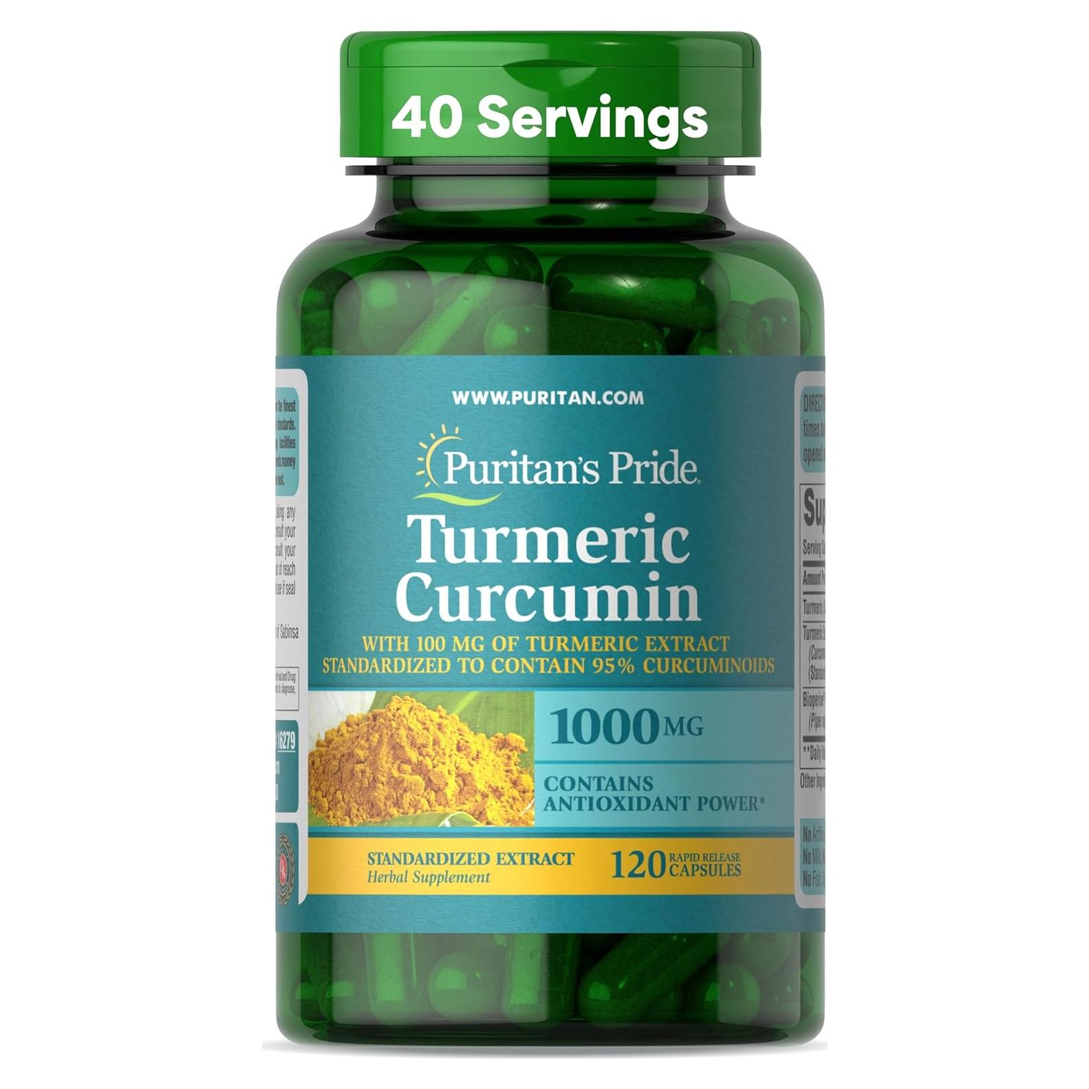 Suplemento de Cúrcuma Curcumina 1000mg Puritan's Pride 120 Cápsulas