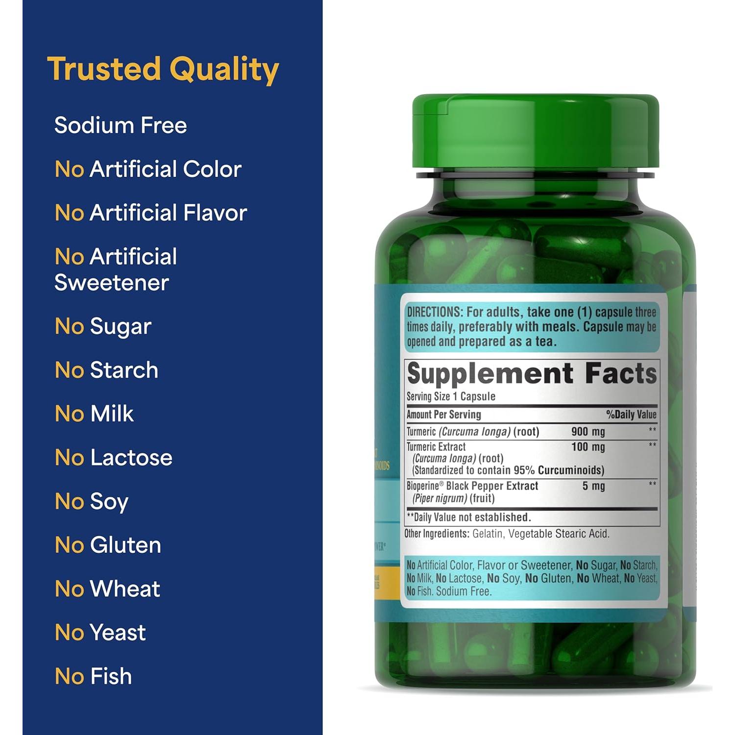 Suplemento de Cúrcuma Curcumina 1000mg Puritan's Pride 120 Cápsulas