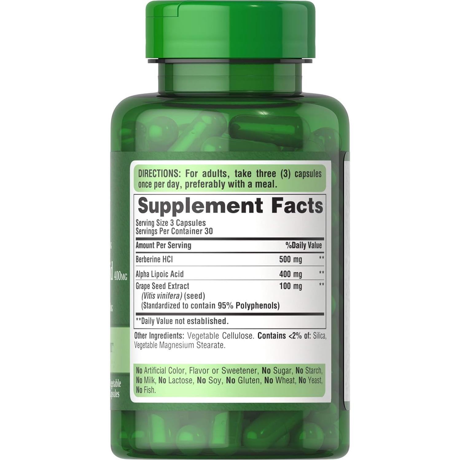 Suplemento Antioxidante Berberina Puritan's Pride 90 Cápsulas