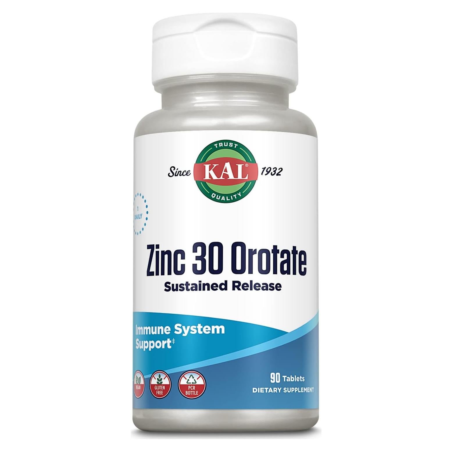 Suplemento de Zinc KAL 30mg, 90 Tabletas Veganas, Inmunidad