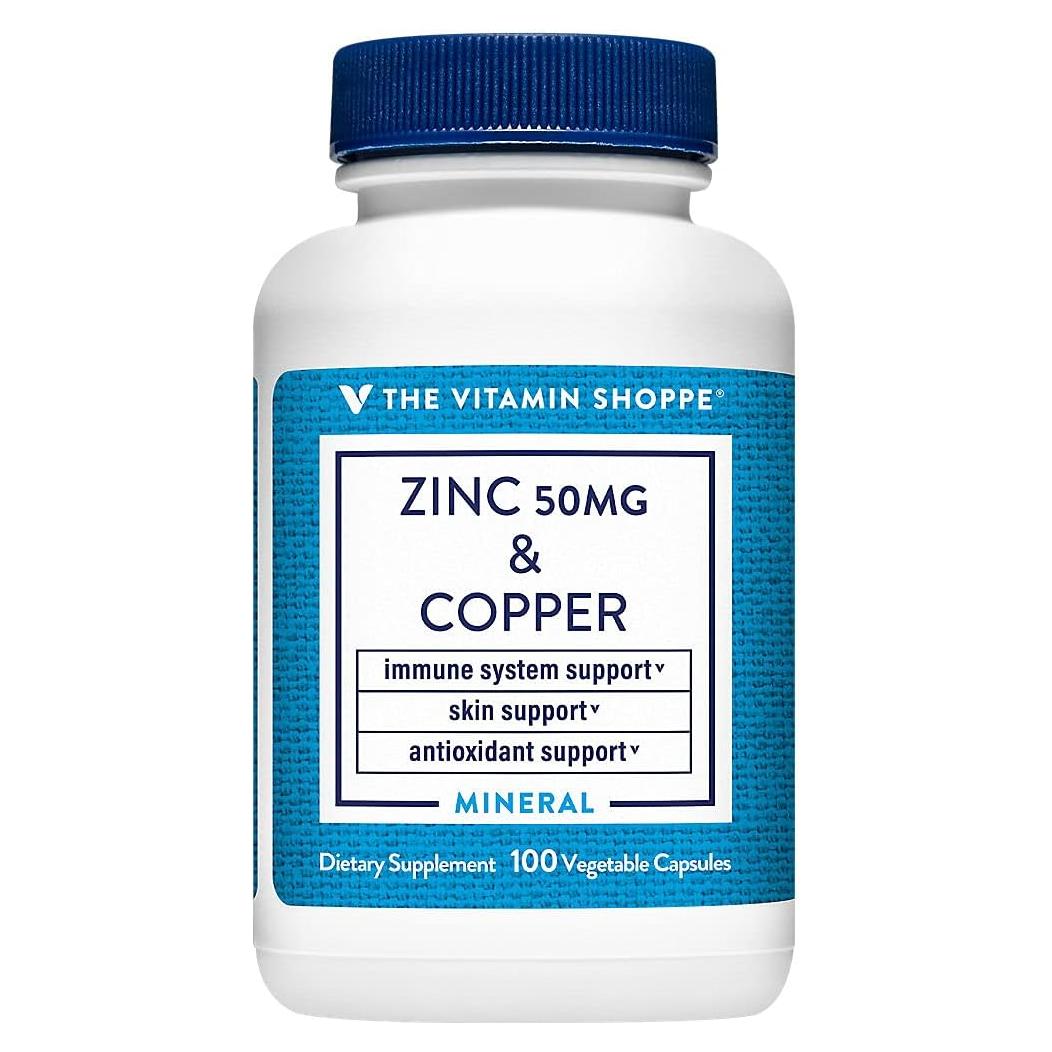 Zinc y Cobre The Vitamin Shoppe 50mg - 100 Cápsulas Vegetarianas