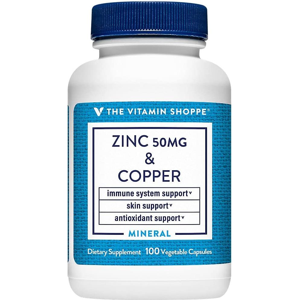 Zinc y Cobre The Vitamin Shoppe 50mg - 100 Cápsulas Vegetarianas