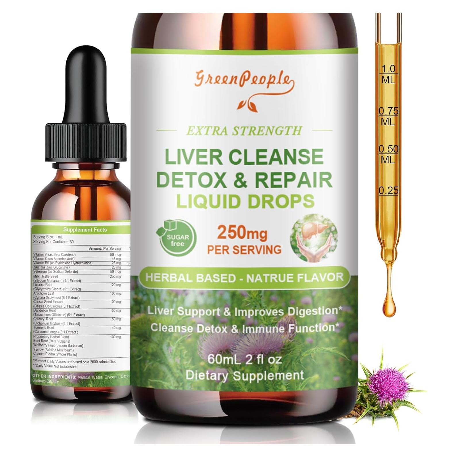 Liver Cleanse Detox & Repair Drops - Liver Supplement w/Milk Thistle Silymarin, Artichoke & Dandelion for Liver Detox & Support- 16x Potent Herb-Nutrients - 2Fl Oz Natural Flavor