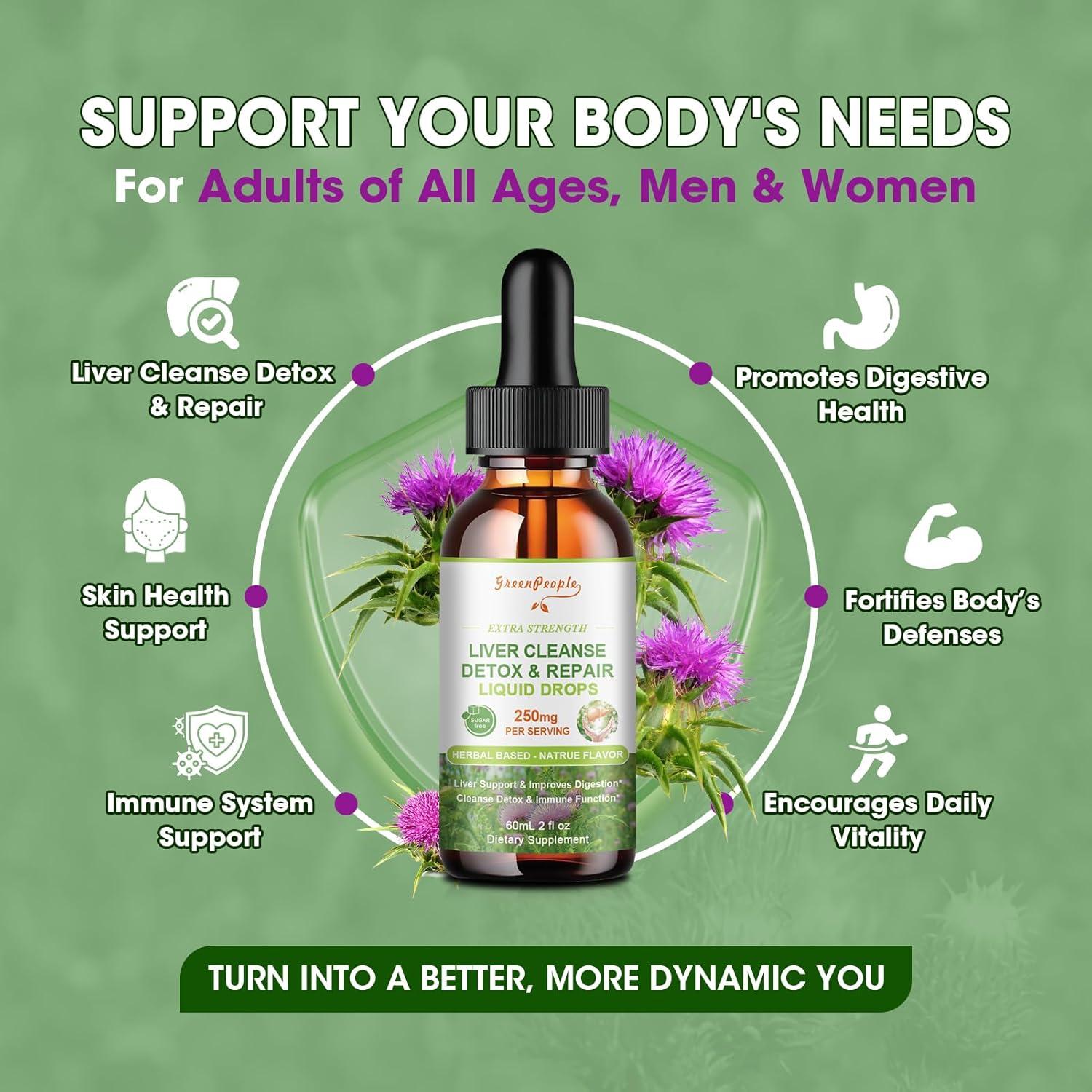 Liver Cleanse Detox & Repair Drops - Liver Supplement w/Milk Thistle Silymarin, Artichoke & Dandelion for Liver Detox & Support- 16x Potent Herb-Nutrients - 2Fl Oz Natural Flavor