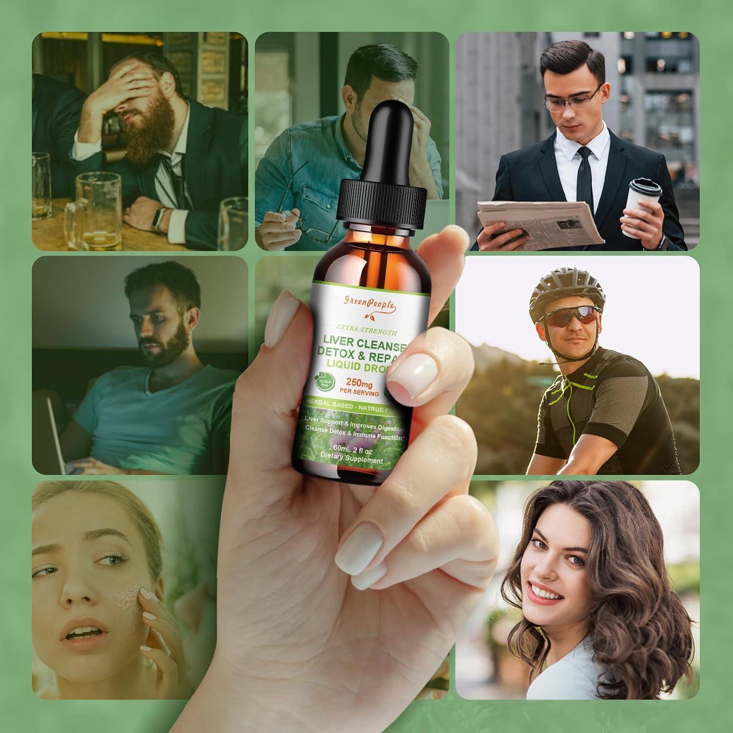 Liver Cleanse Detox & Repair Drops - Liver Supplement w/Milk Thistle Silymarin, Artichoke & Dandelion for Liver Detox & Support- 16x Potent Herb-Nutrients - 2Fl Oz Natural Flavor